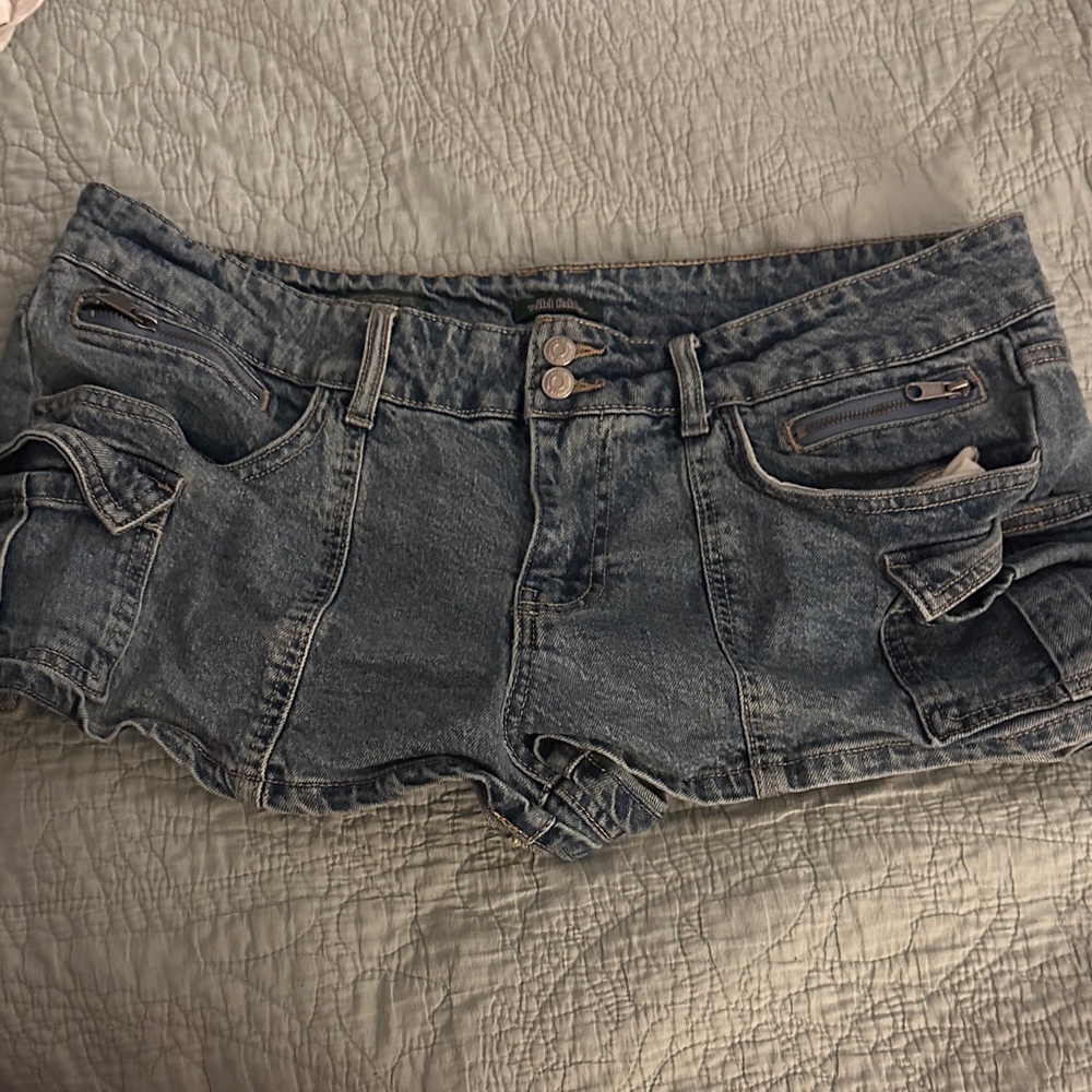wild fable Faded Blue Low-Rise Denim Cargo Shorts